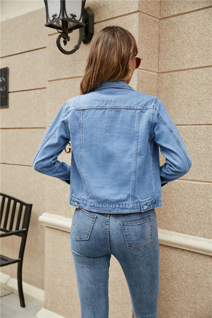 Levoire | Veste en denim à manches longues inversée avec col et poches