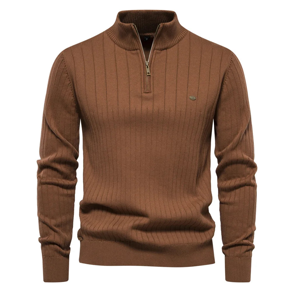 Levoire | Pull Homme Tendance Avec Col Haut Et Fermeture Éclair Braun