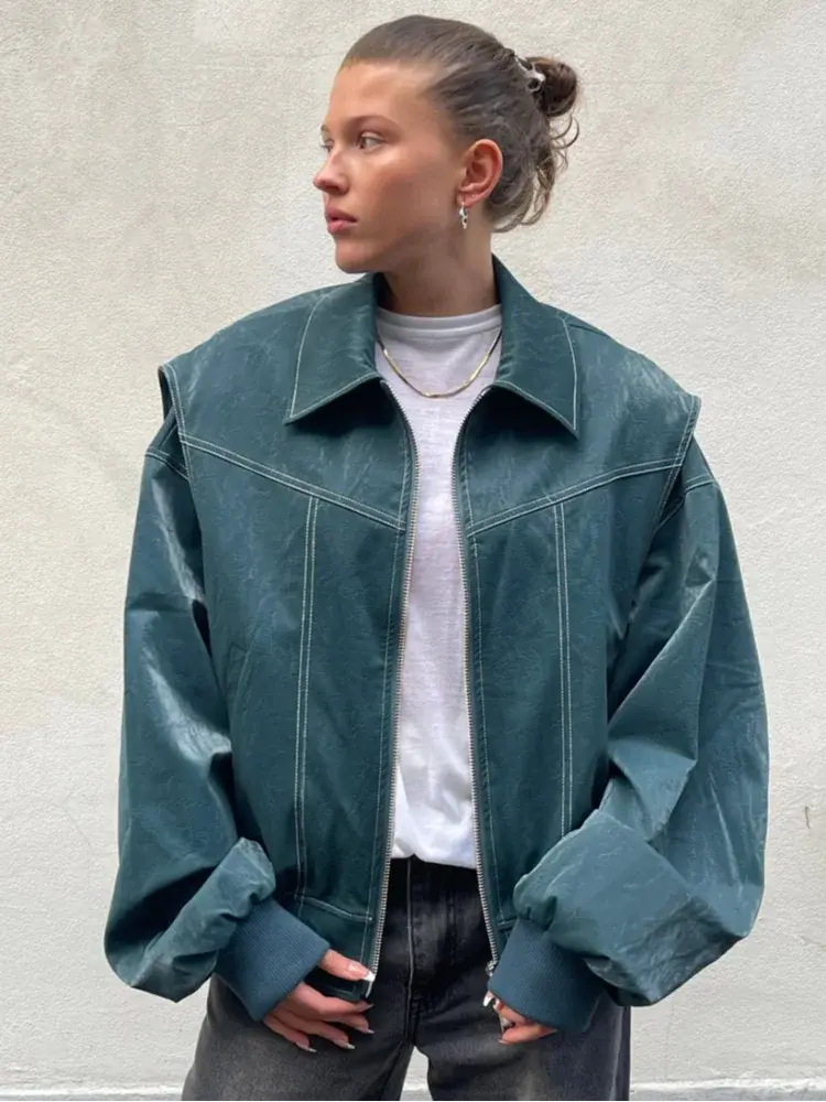 Levoire | Veste En Cuir Épaisse Pour Femmes Vert foncé
