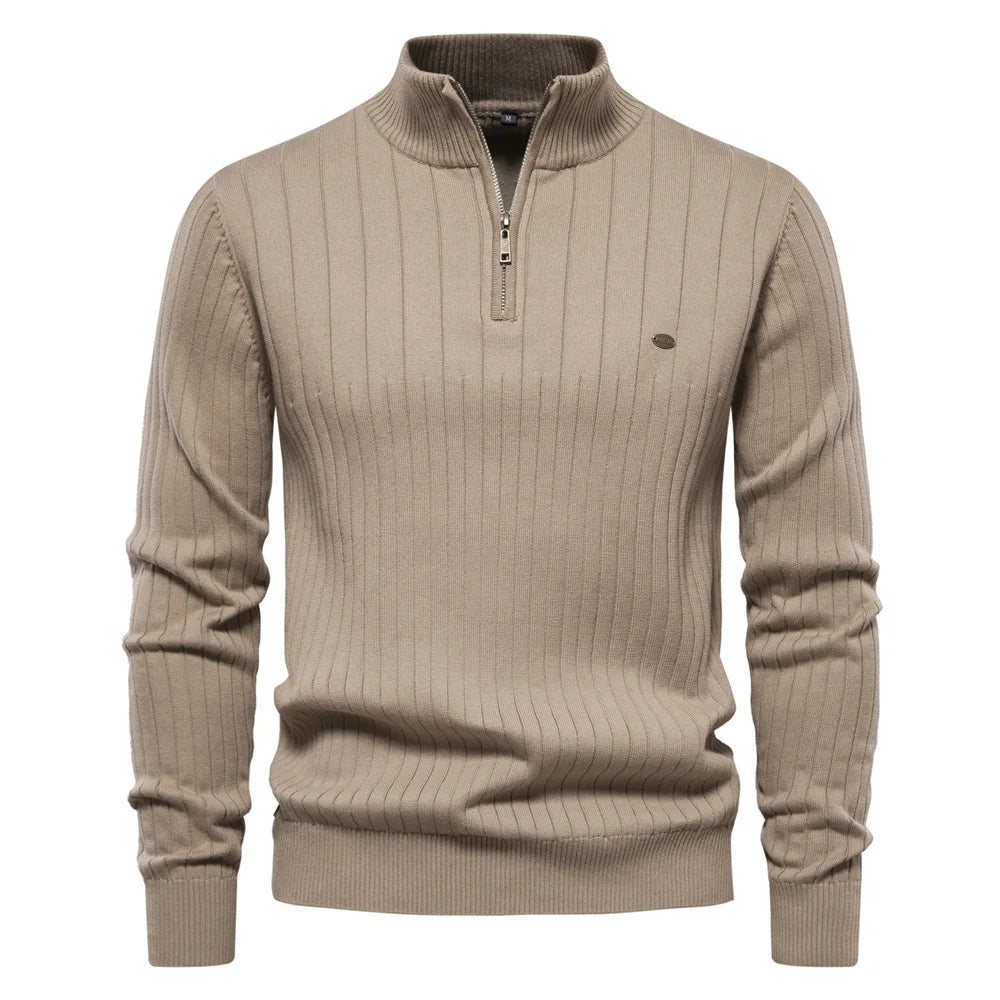 Levoire | Pull Homme Tendance Avec Col Haut Et Fermeture Éclair Khaki
