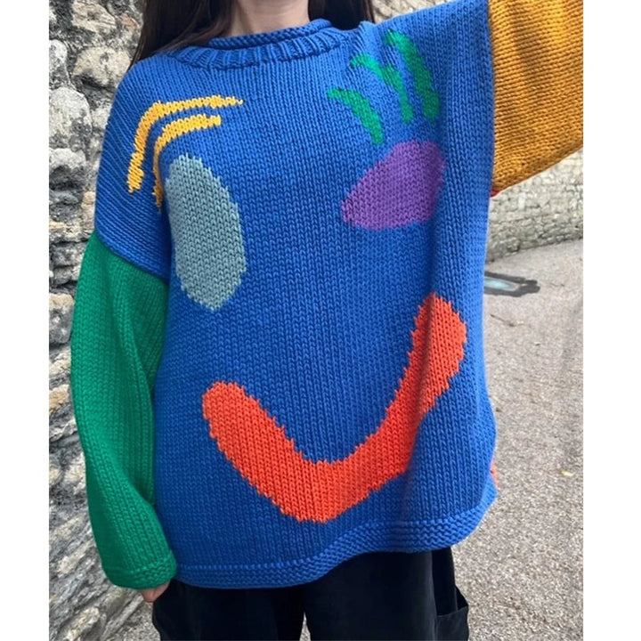 Levoire | Pull Pour Femmes Avec Design De Visage Souriant Parfait Pour Un Look Décontracté Bleu