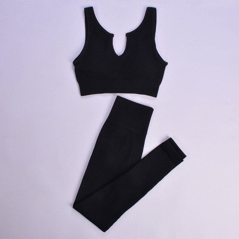 Levoire | Ensemble De Sport Complet Avec Décolleté Décoratif Et Leggings Longs Noir
