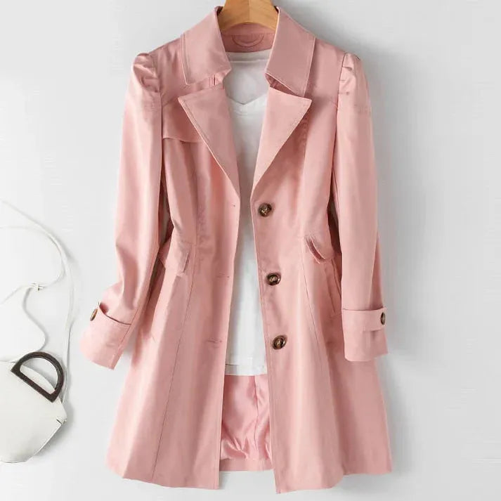 Levoire | Manteau Trench Long Chaud À Col Rabattu Et Bouton Rosa