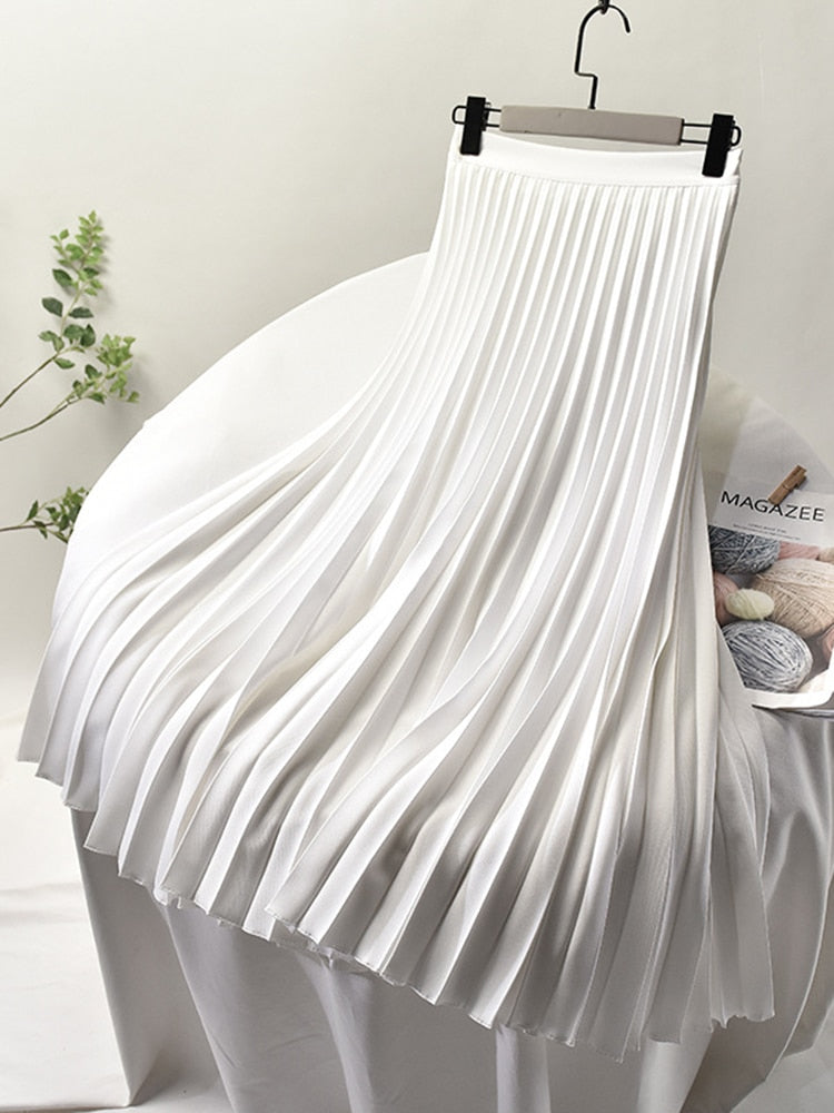 Levoire Designer de marque Femme Élégant Chic Solide Jupe plissée Taille haute Mode de luxe Blanc