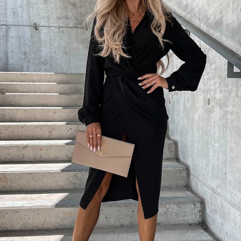 Levoire | Robe À Manches Longues Et Col En V Pour Femmes
