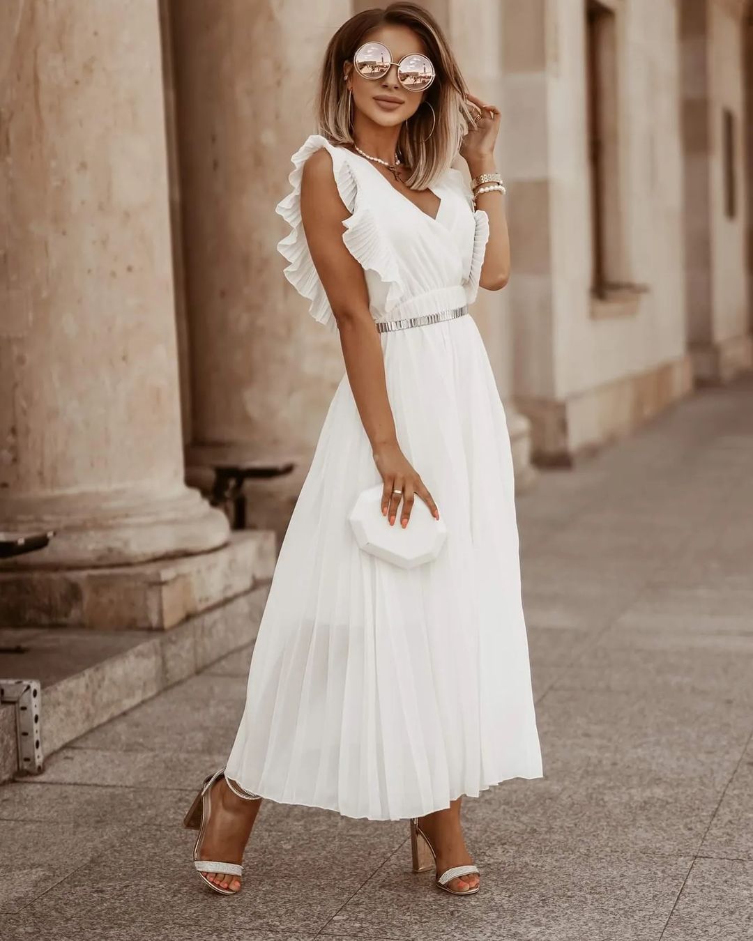Levoire | Robe maxi plissée blanche - mode 2024 Violet Clair