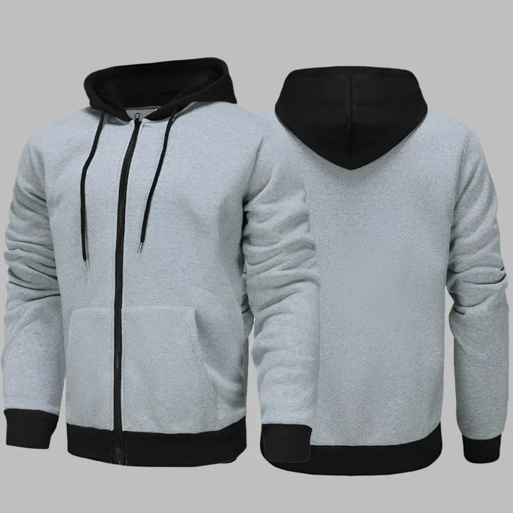 Levoire | Sweat À Capuche Pour Hommes Confortable Avec Fermeture Éclair Pour Le Quotidien Gris clair-Noir
