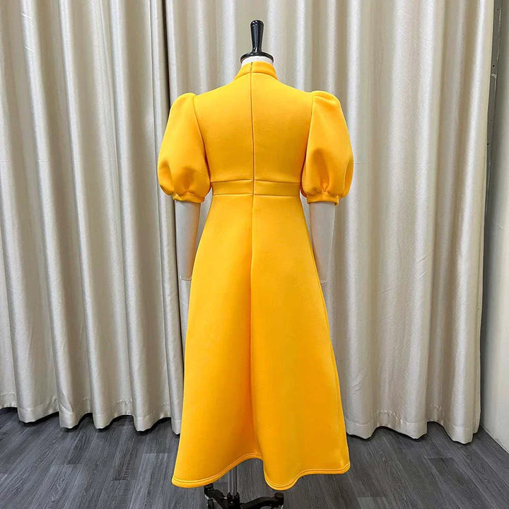 Levoire | Col Côté Bouffant Manches Courtes Robes Longues