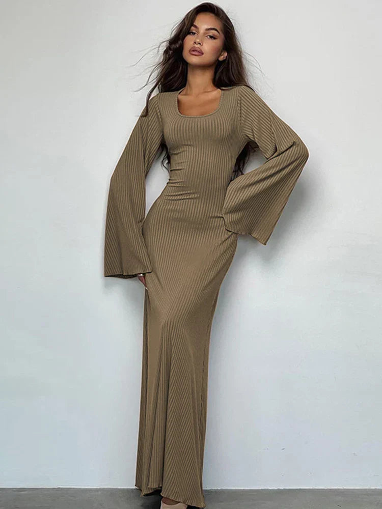 Levoire | Robe Maxi Côtelée Unie pour Femme