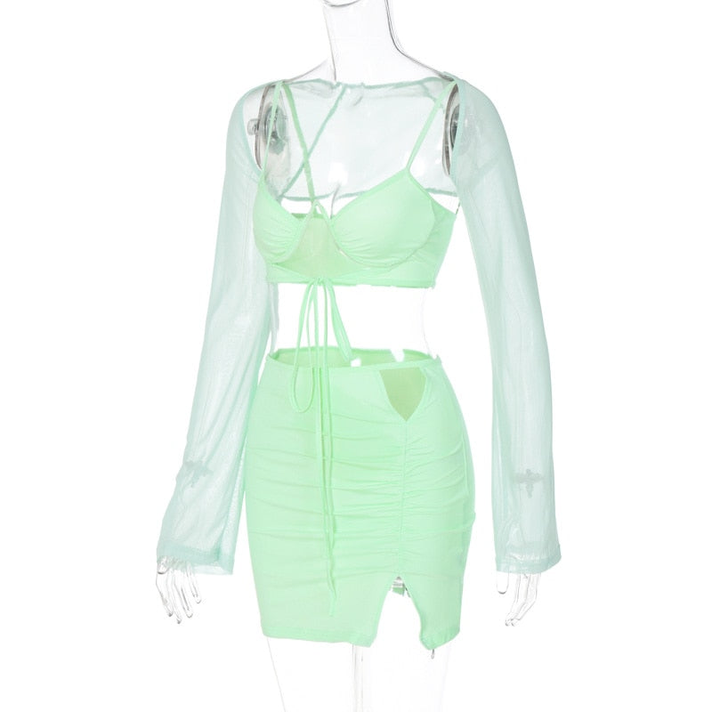 Levoire | Ensemble Jupe Minuscule Froncée À Manches En Maille Crop