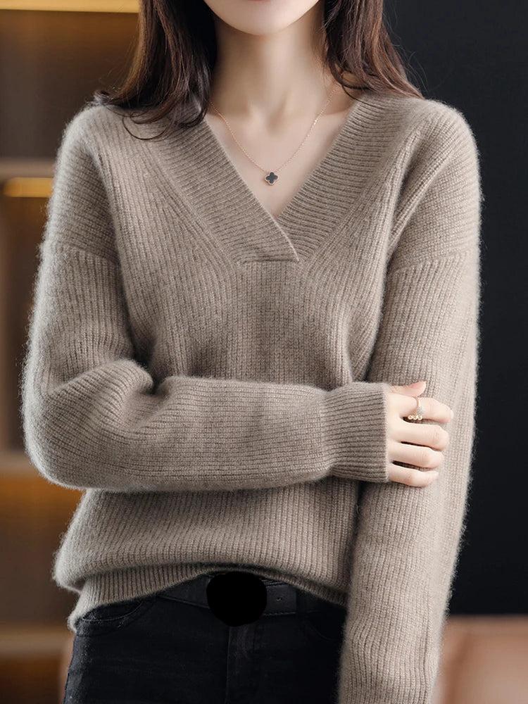 Levoire | Pull À Col V Pour Femmes Kaki