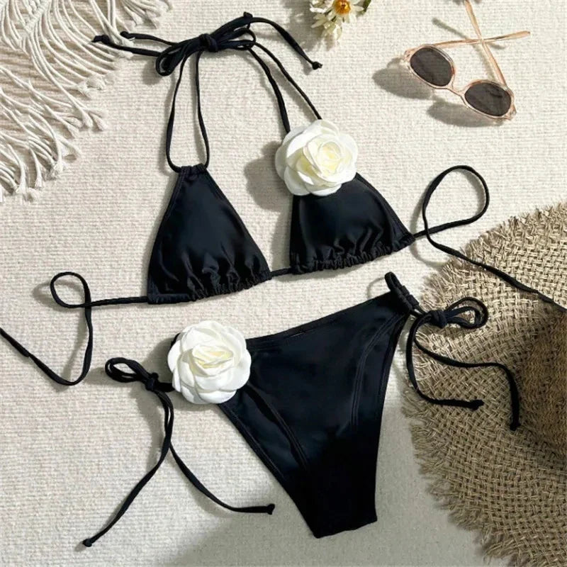 Levoire | Bikini Avec Motif De Roses Noir