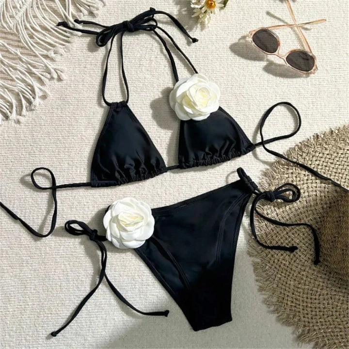 Levoire | Bikini Avec Motif De Roses Noir
