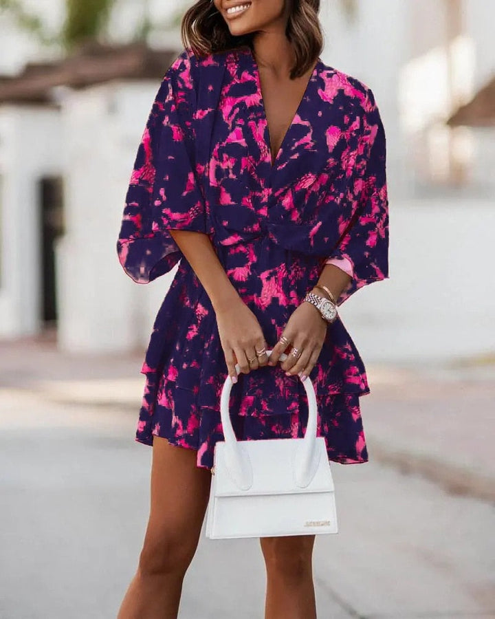 Levoire | Robe Femme Courte Avec Décolleté En V Et Manches Mi-Longues Violet foncé
