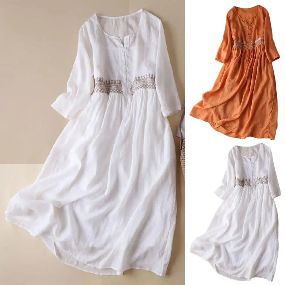 Levoire | Style ethnique robe midi brodée pour femme