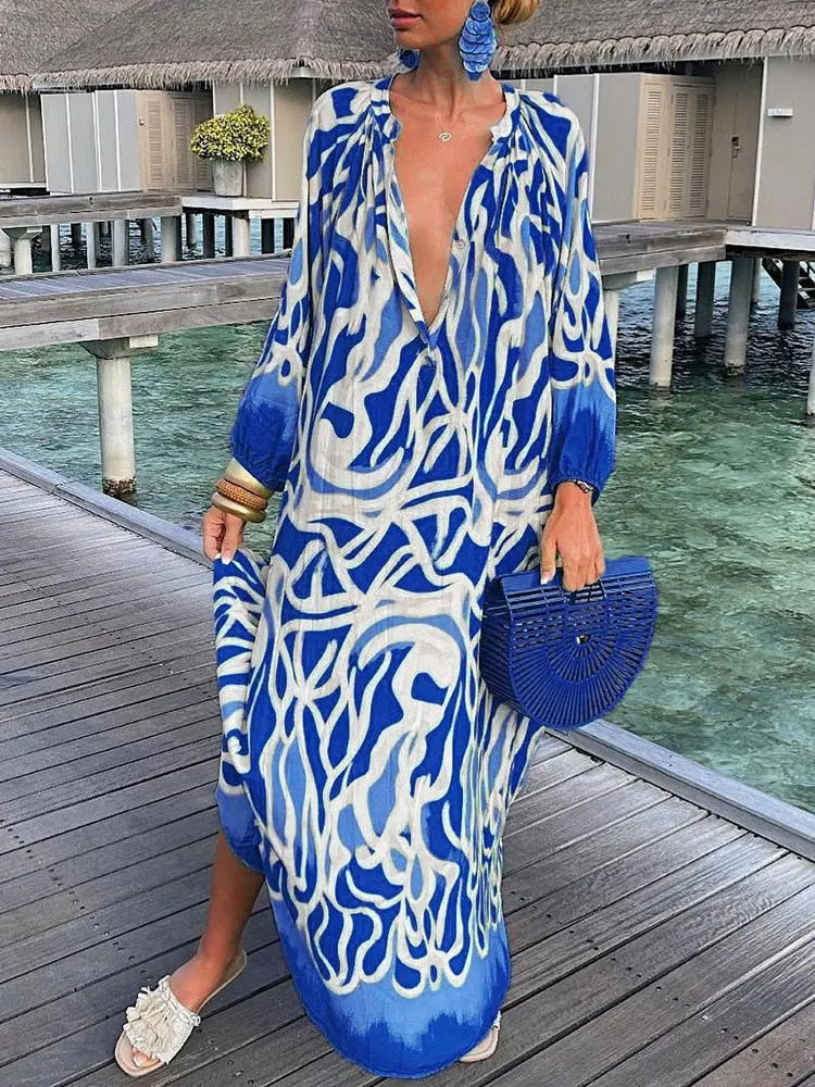 Levoire | Profond Robe À Décolleté En V Élégance Exquise Pour Femmes Bleu