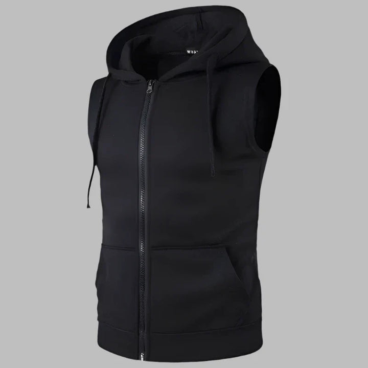 Levoire | Pull Sans Manches Pour Hommes Avec Zip Et Capuche Noir