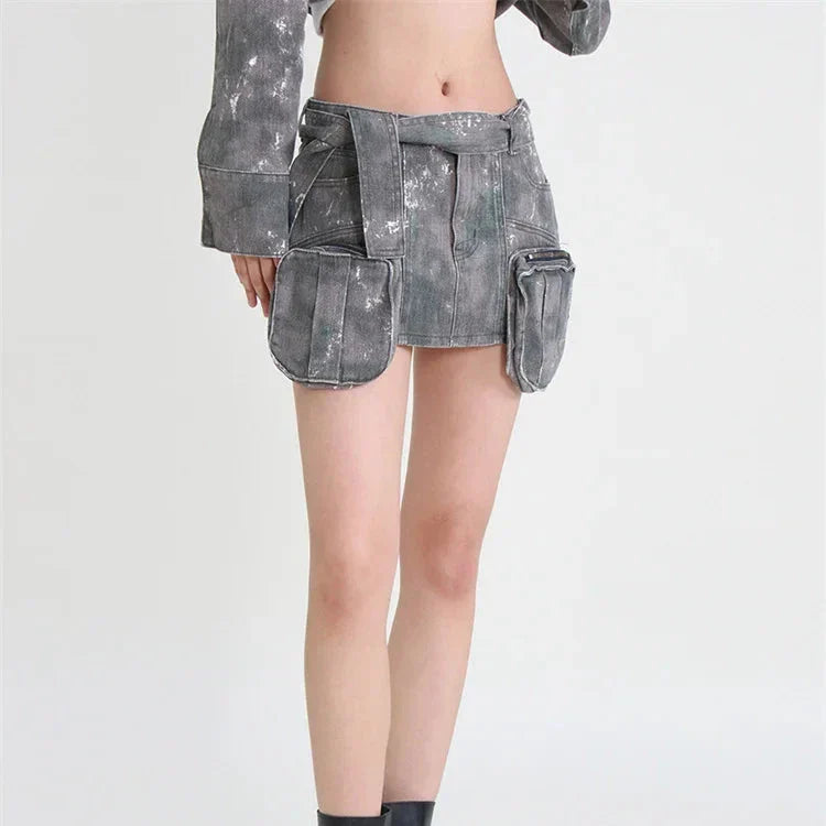 Levoire | Jupe Mini Y2K À Fermeture Éclair Mutitaschen Camouflage