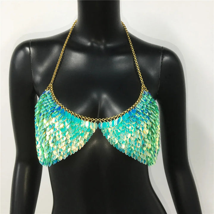 Levoire | Top Court À Sequins Métalliques Scintillant Vert Taille unique