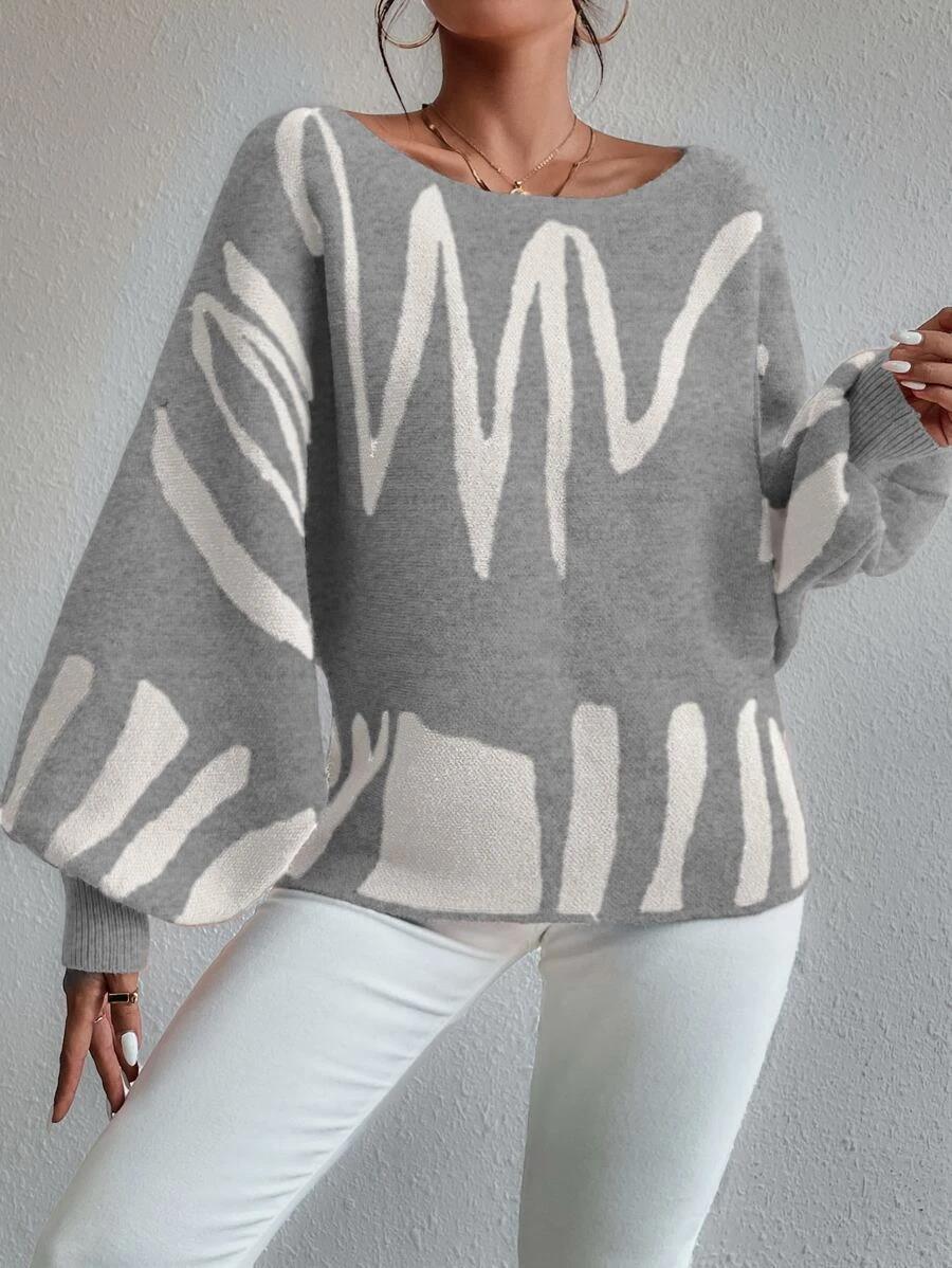 Levoire | Pull Surdimensionné Gris Clair Sans Épaules Avec Manches Bouffantes