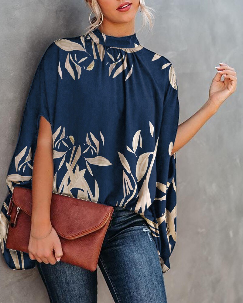 Levoire | Chemisier Ample Avec Manches Chauve-Souris Pour L'Été Mode Décontractée Streetwear Top Bleu
