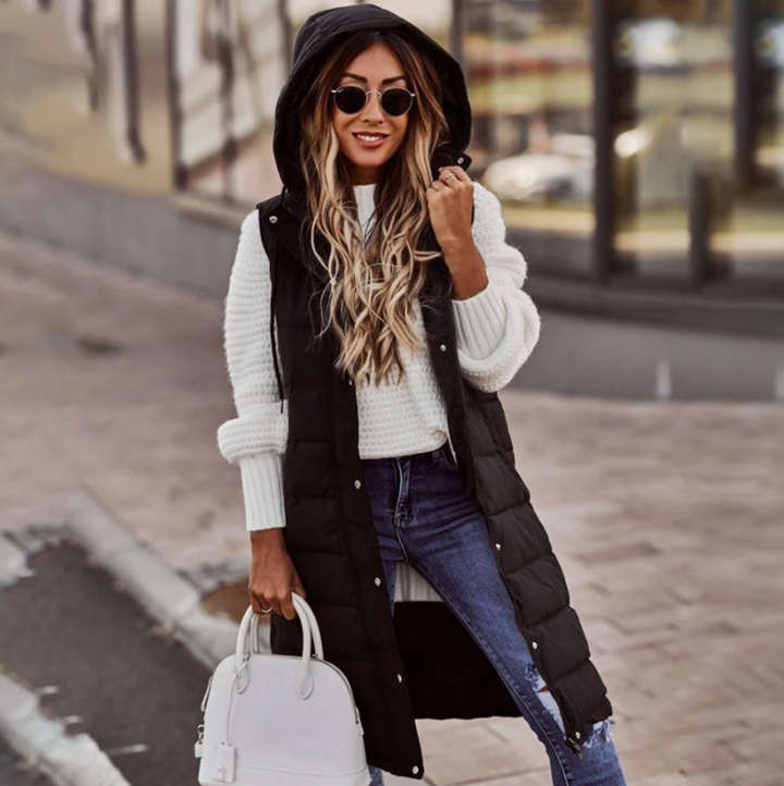 Manteau sans manches pour femmes en longueur longue Noir