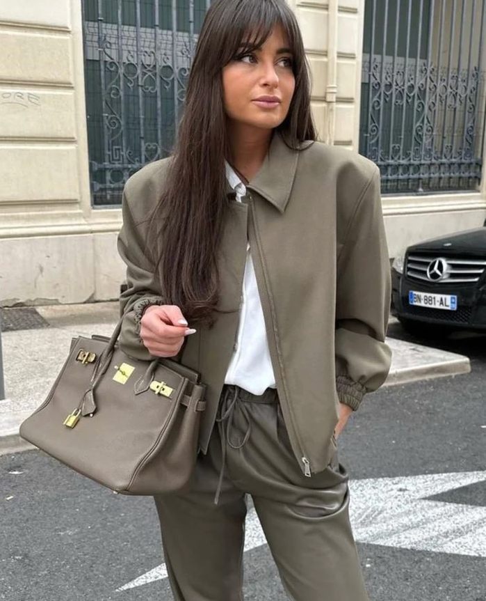 Levoire | Veste De Transition Tendance Décontractée Grande Taille Avec Col Pour Femmes Vert