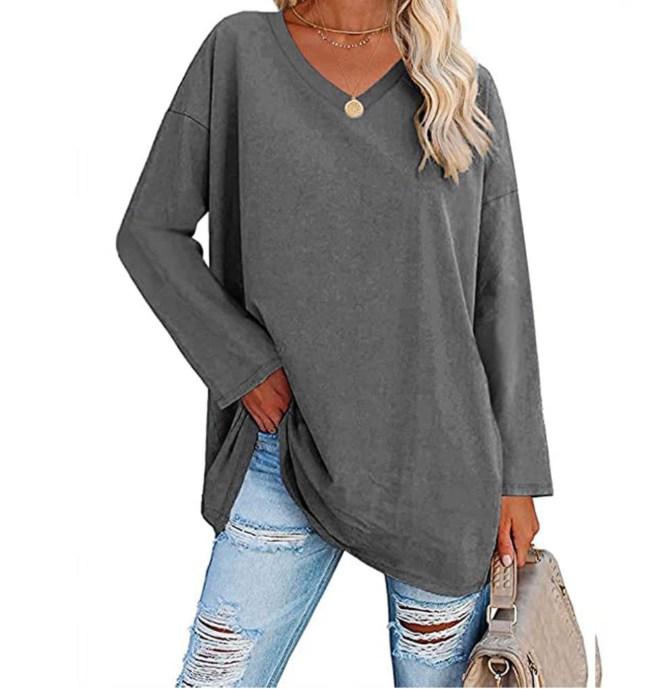Levoire | Pull Grande Taille Avec Décolleté En V Pour Dames Gris foncé