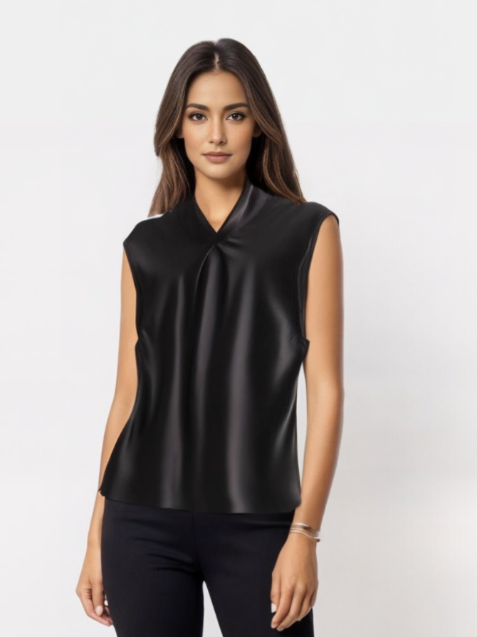 Levoire | Blouse En Satin Sans Manches Élégante Noir