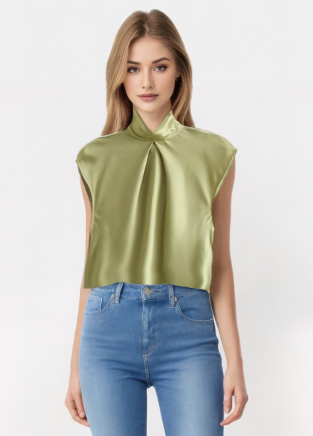 Levoire | Blouse En Satin Sans Manches Élégante Vert