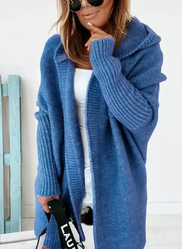 Levoire | Manteau à capuche mi-long avec surpiqûres de couleur unie Bleu