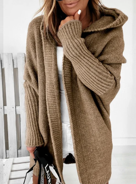 Levoire | Manteau à capuche mi-long avec surpiqûres de couleur unie