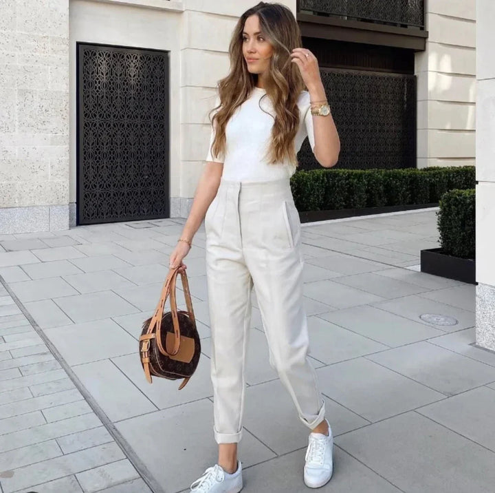 Levoire | Taille - Pantalon Formel Décontracté Blanc