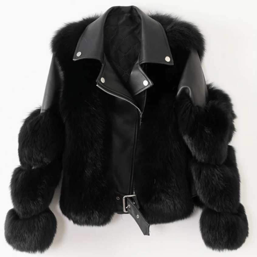 Levoire | Veste En Cuir De Luxe Arktis Avec Fourrure Noir