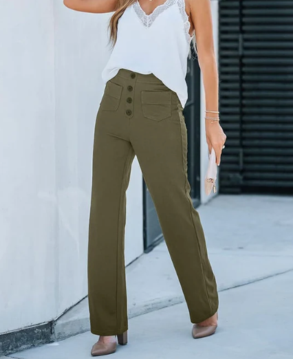 Levoire | Pantalons de loisirs ajustés Taille haute Vert