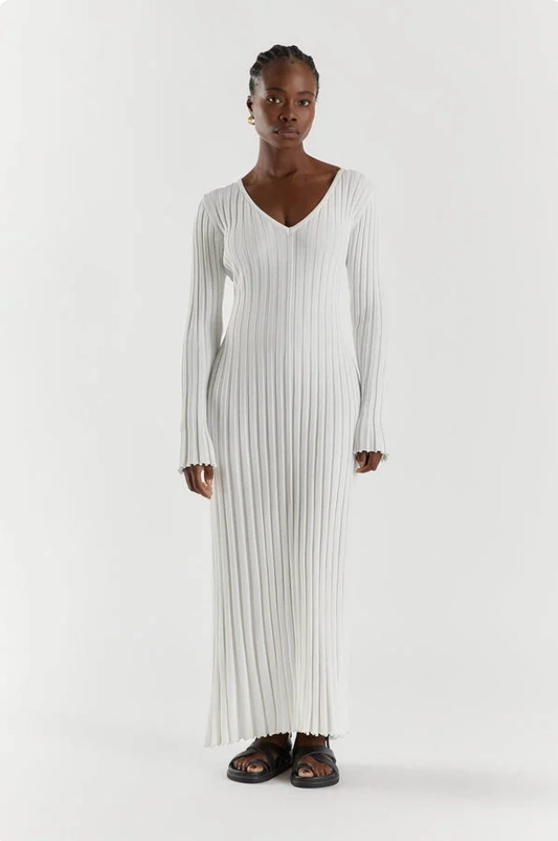 Levoire | Robe mi-longue à encolure en V et manches Blanc