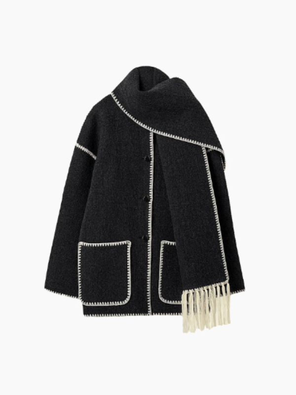 Levoire | Manteau Plus Chaud Avec Écharpe À Franges Noir