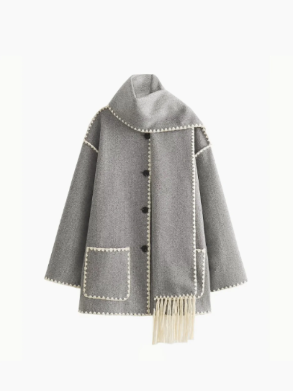 Levoire | Manteau Plus Chaud Avec Écharpe À Franges Gris clair