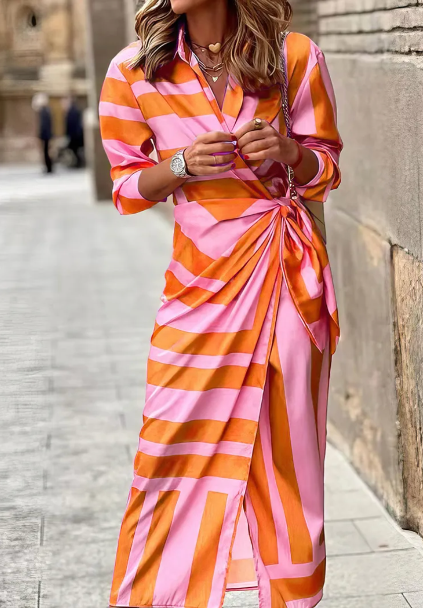 Levoire | Robe Portefeuille Imprimée Orange Rose (Presque épuisé)