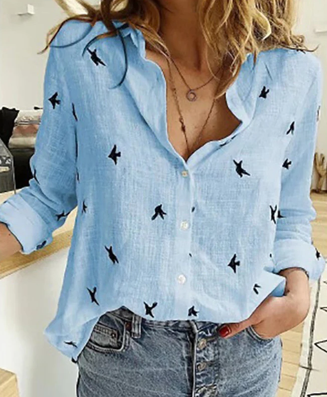 Levoire | Robe estivale imprimée Bleu (avec des oiseaux)