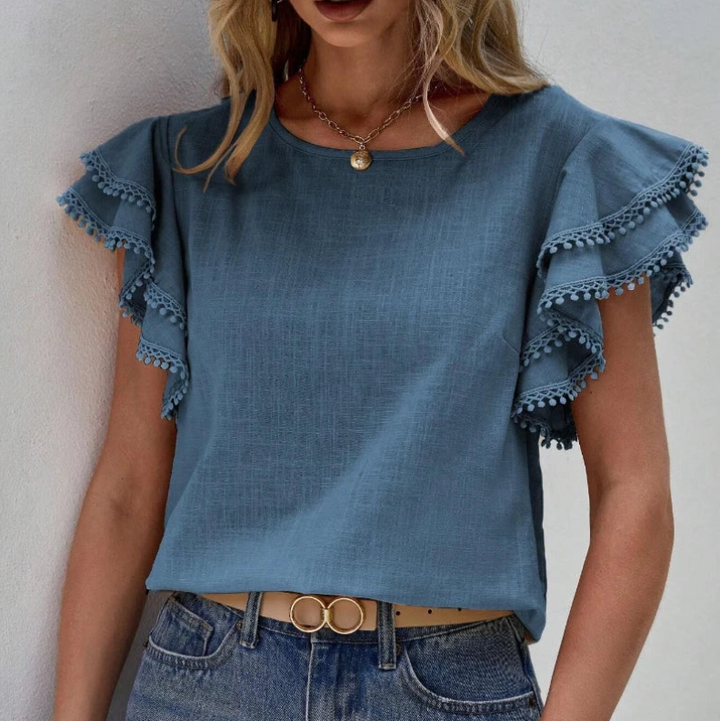 Levoire | Haut Chic Avec Volants Et Manches Courtes Pour Femmes Bleu