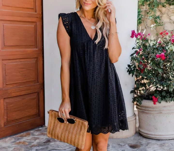 Levoire | Robe Mini Œillet Bohème D'Été Noir