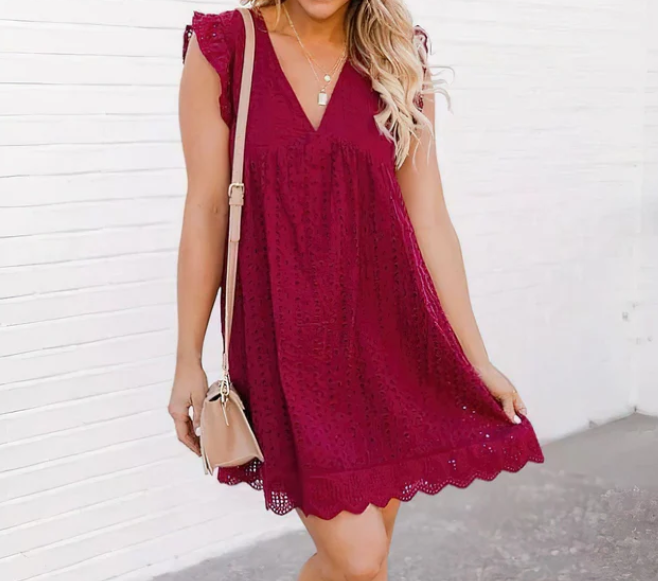 Levoire | Robe Mini Œillet Bohème D'Été Bordeaux