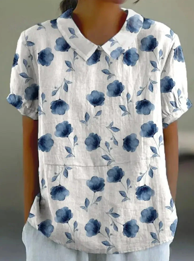 Levoire | Blouse Élégante Avec Motif Floral Pour Femmes Blanc Bleu