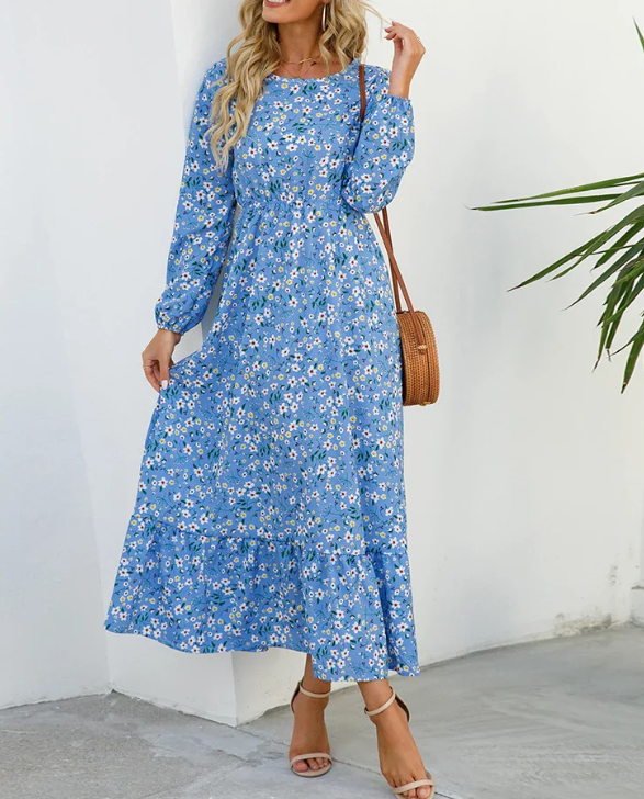 Levoire | Robe Bohémienne À Motif Floral Bleu