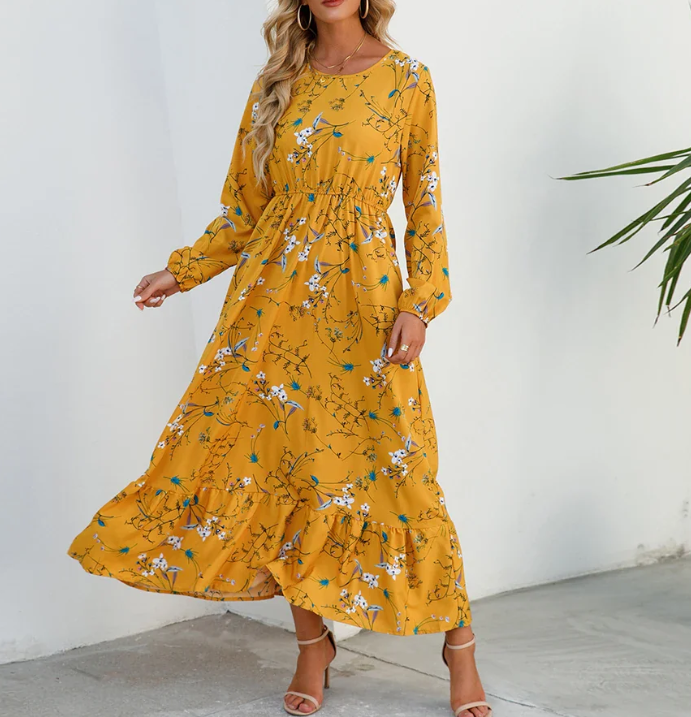 Levoire | Robe Bohémienne À Motif Floral Jaune