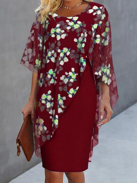 Levoire | Robe Élégante À Couches Avec Des Fleurs Rot