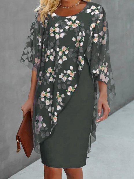 Levoire | Robe Élégante À Couches Avec Des Fleurs Vert