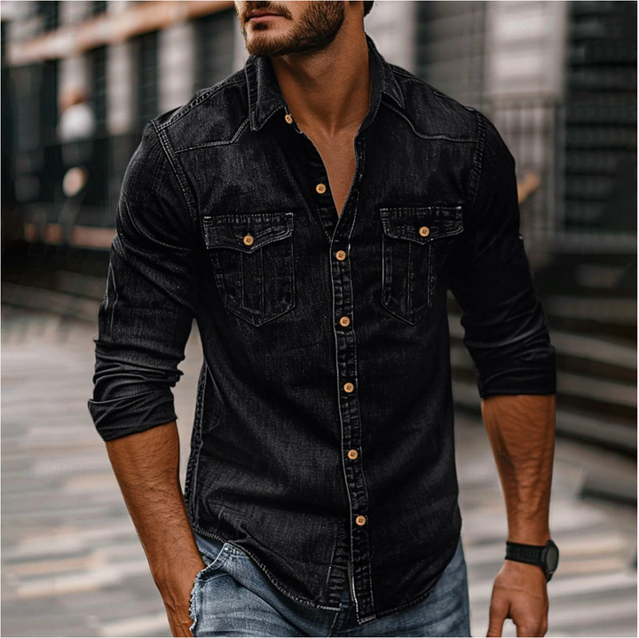 Levoire | Chemise En Denim Avec Boutons Pour Hommes Noir
