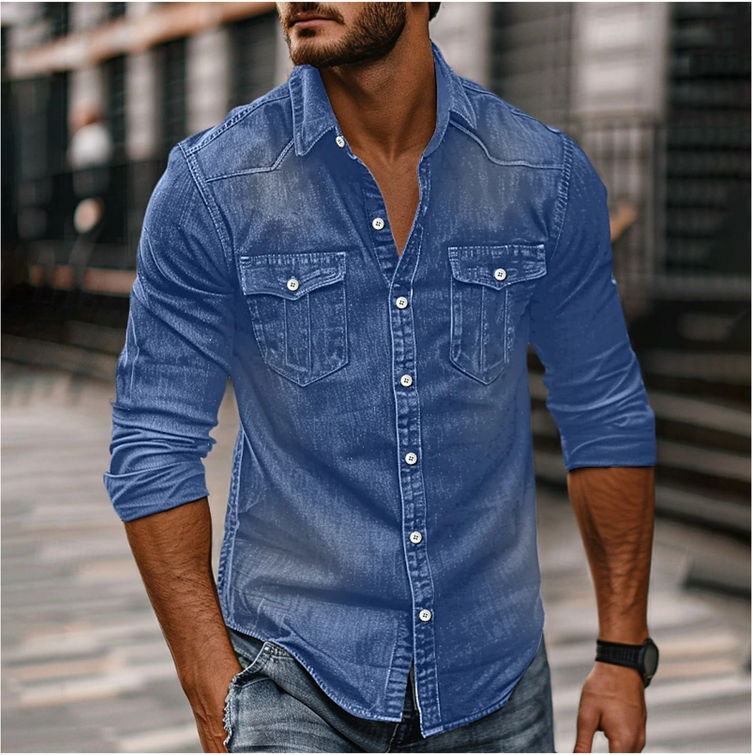 Levoire | Chemise En Denim Avec Boutons Pour Hommes Denim Bleu